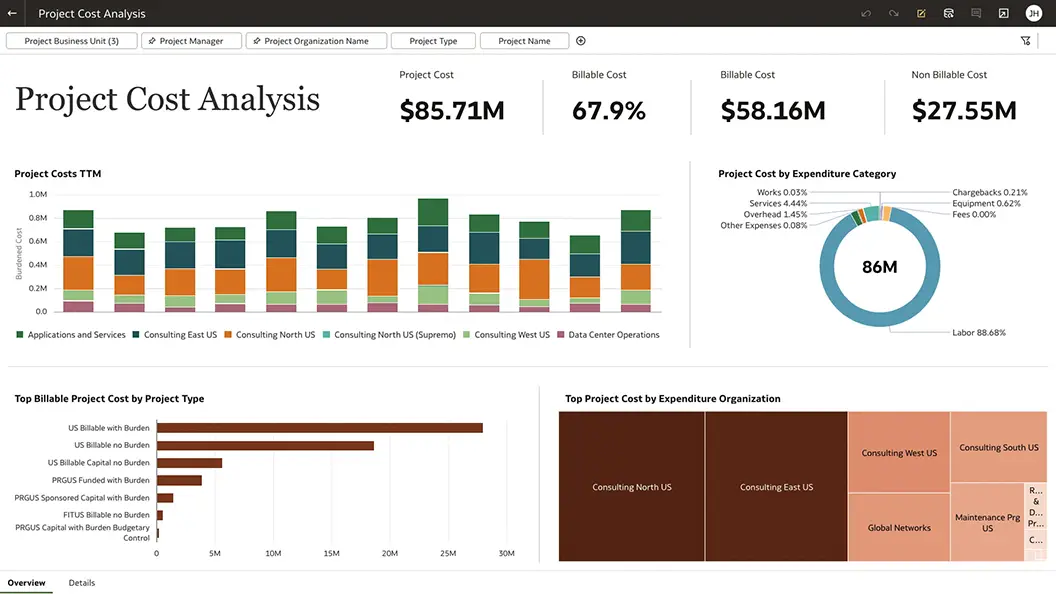 Project Cost Analysis view