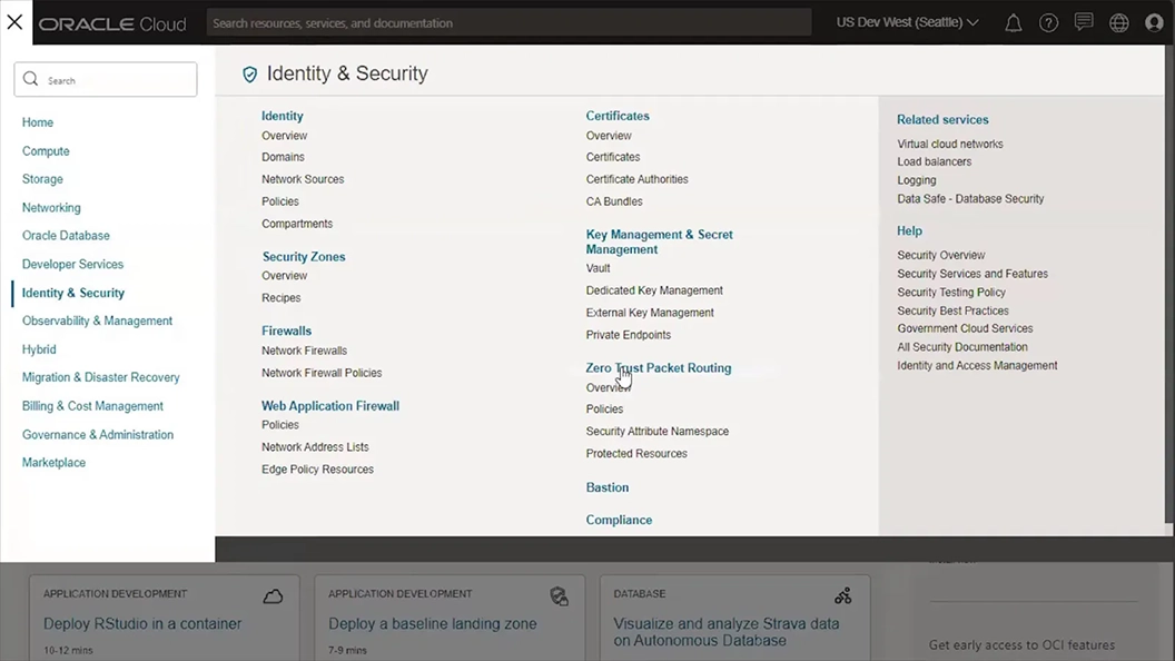 Identity & Security window