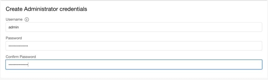 screenshot of create administrator credentials