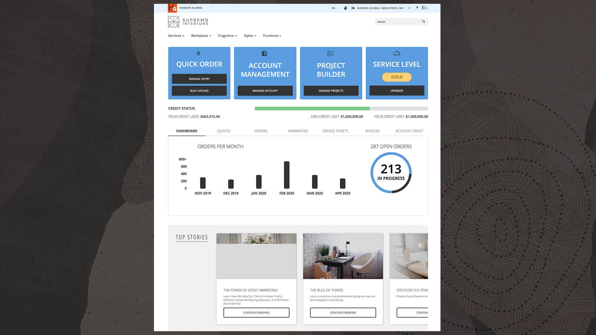 Account management website page