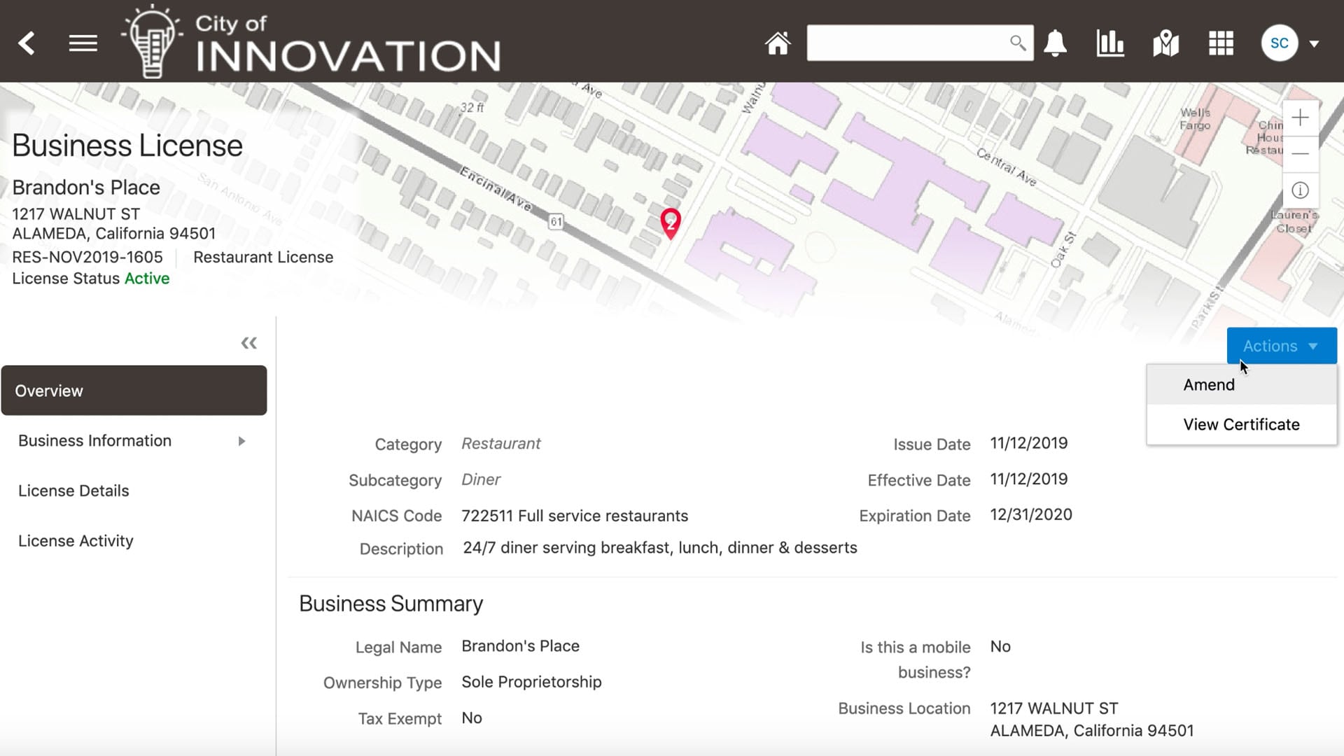 Amend business information imgage