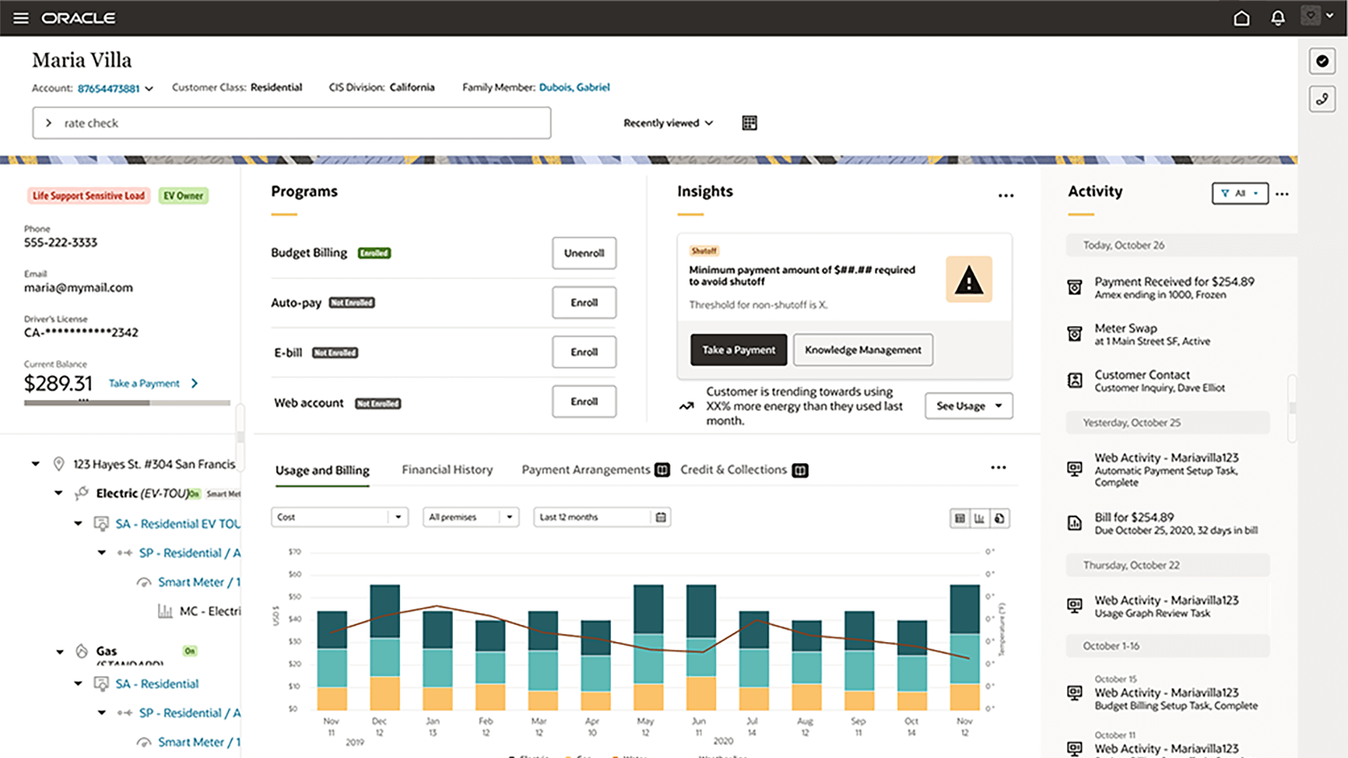 Example of residential utility customer