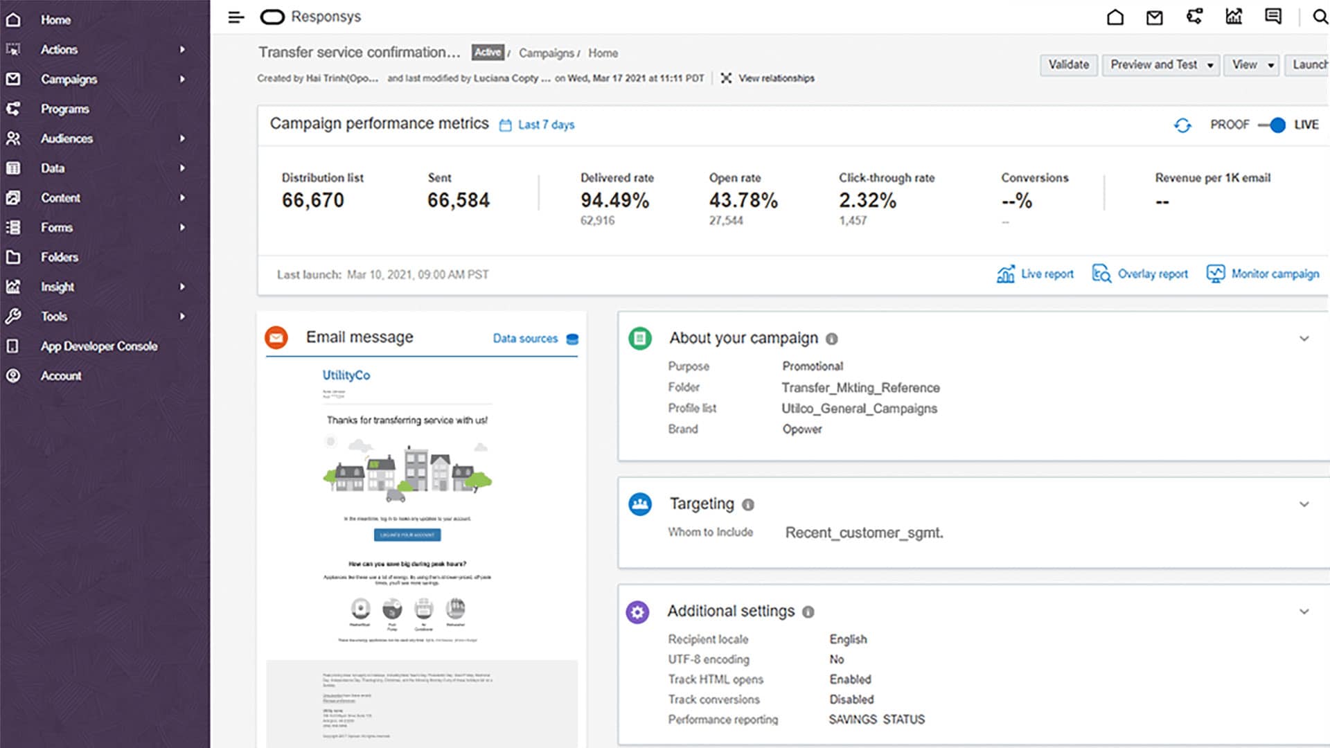 Oracle Marketing campaign targeting screen