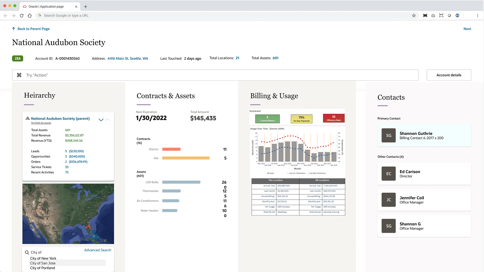 360-degree dashboard screen with example customer