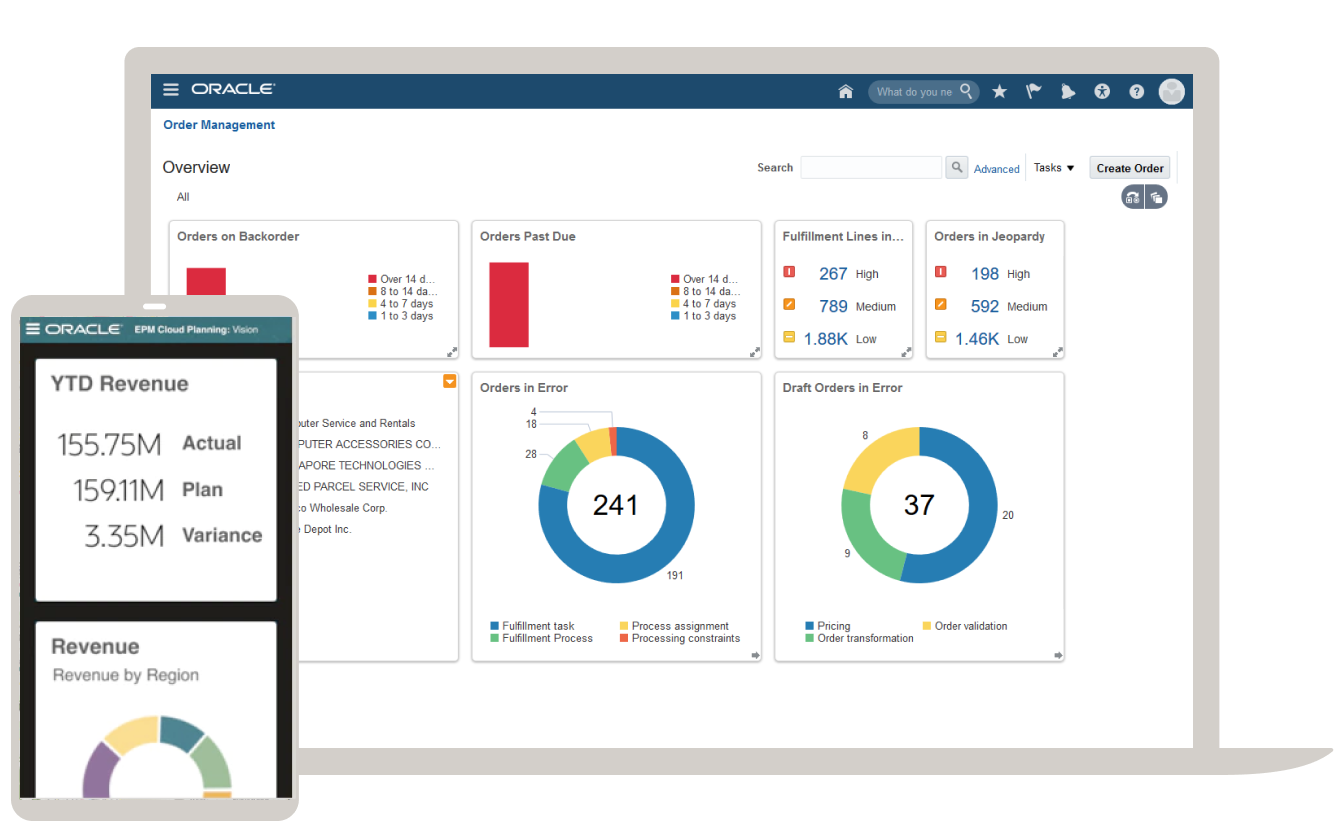 注文管理UIとモバイルEPMプランニングUIのスクリーンショット