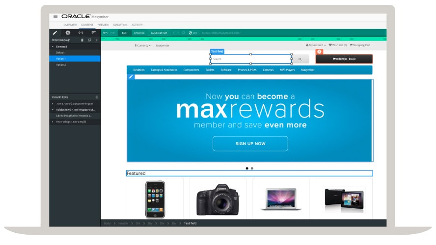 Edit using the Maxymiser dashboard