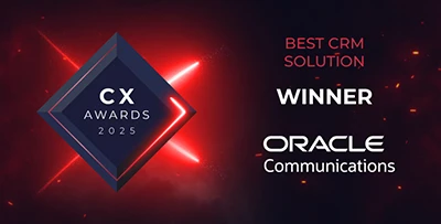 Logo for CX Awards 2025, Best CRM Solution Winner, Oracle Communications