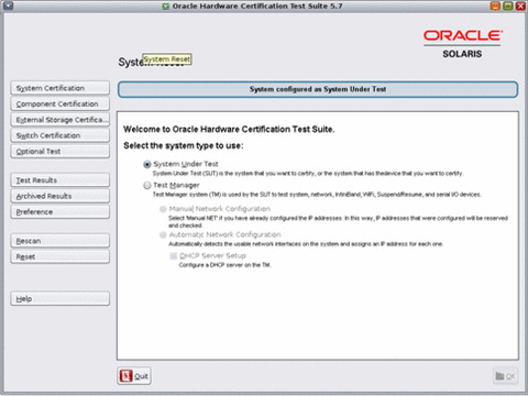 The image shows the screen shot of Reset Oracle HCTS on GUI. You can use this screen to select the mode that you want to set for the system.