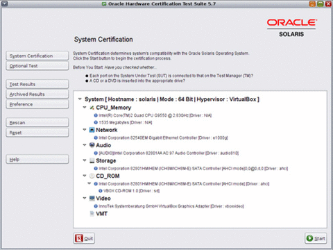 The image shows the screen shot of Virtual System Certification on GUI. You can use this screen to certify your system.